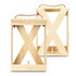 A wooden wine crate in a natural finish, featuring an open design and rope handles. It has a branding logo.