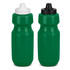 A drink bottle duo featuring green plastic design with white and black caps, each with a nozzle top.