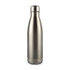 A drink bottle with a sleek, stainless steel design, featuring a screw-on cap and a rounded bottom.
