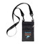 A black neck pouch with a strap, featuring a zip pocket and a logo on the front.