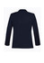 A navy blue men's slimline jacket featuring a single back vent and tailored fit. It has a logo on it.