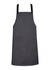 A grey chef apron with dark blue straps and a front pocket, featuring a logo on one side.