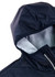 A unisex soft shell jacket in navy blue with a hood and a textured light grey lining. Features a logo on the jacket.
