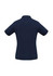 A navy short sleeve polo shirt with a classic collar and a logo at the neck.