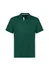 A green short sleeve polo shirt featuring a collar, with a logo and contrasting details on the sides.
