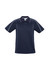 A navy short sleeve polo shirt with contrasting stitching and a collar, featuring a logo.