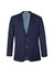 A navy blue men's blazer featuring a two-button closure and a classic lapel design. It includes an inner lining.