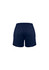 Men's sports shorts in navy blue, featuring a smooth fabric and an unidentified logo on the side.