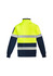 A high visibility 1/4 zip pullover in bright yellow and navy, featuring reflective hoop tape and a logo.