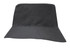 A breathable poly twill child's bucket hat in dark grey with a wide brim, featuring a logo.