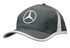 A grey cap with white trim and a prominent logo on the front.
