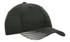 A black cap featuring breathable poly twill material and a peak with flash print. Includes a logo.
