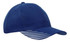A navy cap made from breathable poly twill, featuring a peak and mesh design, along with a logo.