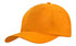 An orange breathable poly twill cap with a curved brim and a logo on the front.
