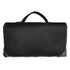A black picnic blanket with a carry handle, featuring a textured surface and a compact design.