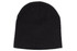 A black rolled down acrylic beanie with a soft texture and a simple, classic design.