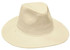 A cream-coloured cotton twill hat with a wide brim, featuring a simple design and a logo.