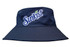 A navy blue reversible bucket hat with a wide brim and an embroidered logo on the front.
