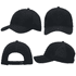 A black cap with triangle perforations, featuring front, back, and side views, and an adjustable strap at the back.