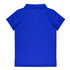 A blue polo shirt featuring a collar and short sleeves, displaying a plain back design. It includes a logo.