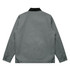 A grey canvas cord collar jacket with long sleeves and a black collar. Features buttons at the cuffs and bottom.