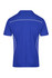 A blue men's polo shirt featuring contrasting white piping and a brand logo on the back.