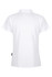 A white polo shirt with short sleeves and a collar, featuring a logo on the side.