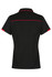 A black polo shirt with red accents, featuring a collar and short sleeves. The shirt has a logo on it.