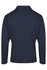 A navy blue men's polo shirt with long sleeves and a collar, featuring a branding logo.