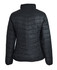 A black puffer jacket featuring a quilted design and a high collar, with no visible branding on the back.