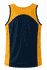 A men's singlet in orange and navy, featuring a sporty design with a logo on the back.