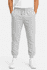 Grey tapered fleece men's track pants with an elastic waistband and cuffs, featuring a casual style.