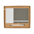 A notebook with a gray fabric cover and a pen, packaged in a cardboard gift box.