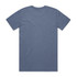 A faded blue T-shirt with a plain back design and a branding logo.