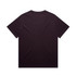 A plain purple t-shirt with a relaxed fit and short sleeves, featuring a logo on the back.
