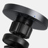 A wireless car charger in black with a round charging pad and an adjustable mount. It features a small blue indicator light.