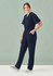 Unisex navy scrub pants with a straight leg design and an elastic waistband, featuring pockets.