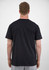 A black short sleeve tee viewed from the back, featuring a plain design and a logo on the upper back.