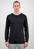 A black long sleeve t-shirt displayed on a model with grey sweatpants. The shirt features a logo.