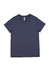 A navy women's short sleeve tee with a round neckline and a label. Features a plain design.