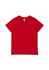 A red women's short sleeve tee featuring a simple design and a branding label.