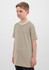 A short sleeve t-shirt in a light beige colour, featuring a simple design and a branding logo.