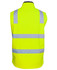 A high-visibility yellow three-layer softshell vest with reflective strips on the back. It features a logo.
