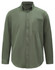 A men's smart casual long-sleeve shirt in olive green, featuring a button-down collar and a chest pocket.