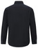 A black long-sleeve shirt with a collar and buttoned cuffs, featuring a branding logo.