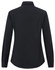 A black long-sleeve shirt with a collar and buttoned cuffs, featuring a logo on the back.