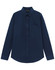 A navy long-sleeve shirt made from a cotton blend, featuring a button-down collar and a chest pocket.