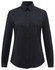 A black ladies' long-sleeve shirt featuring a button-up front and a chest pocket, with a logo on it.