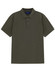 A men's short-sleeve polo in olive green, featuring a classic collar and a logo.