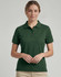 A green ladies' classic cotton/poly pique short sleeve polo with a collar and a logo on the chest.